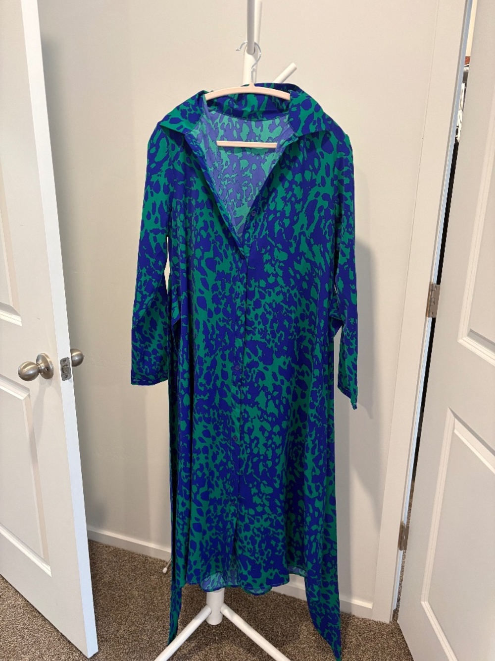 Green and Blue Maxi Tie Waist Wrap Dress- Size L